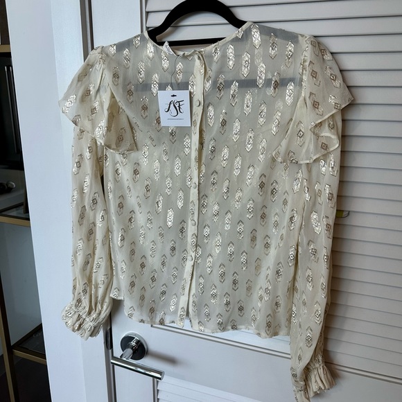 NWT LoveShackFancy Erin Blouse Cream With Metallic - Picture 15 of 16